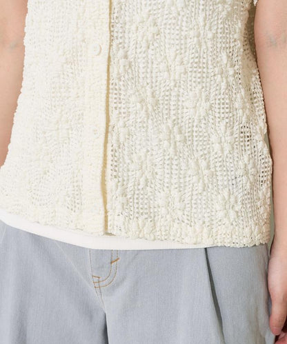 2WAY花朵網眼短袖開衫