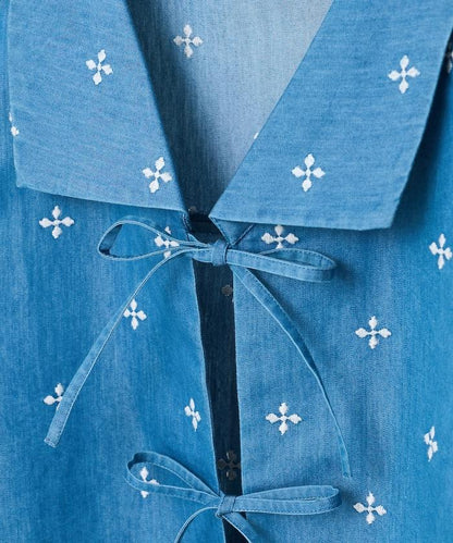 印度 小花刺繡 領子配飾蝴蝶結馬甲＜可搭配套裝＞