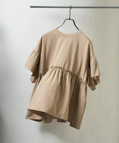 <防紫外線>多功能袖口荷葉邊短袖T恤/功能性材料拼接T恤