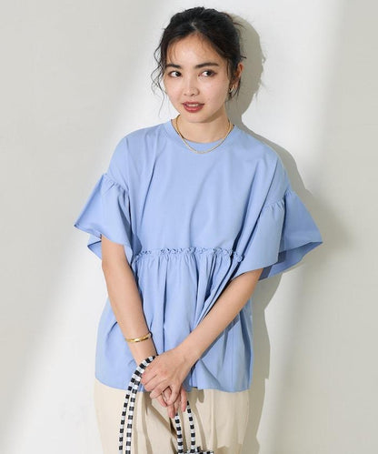 <防紫外線>多功能袖口荷葉邊短袖T恤/功能性材料拼接T恤