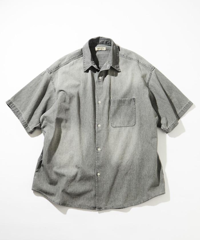 Relax Fit 舒適版型 褪色處理 常規領短袖 牛仔襯衫