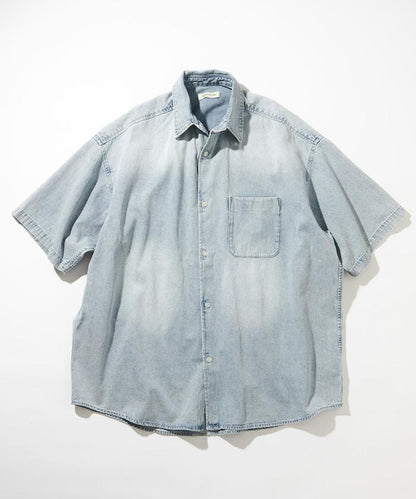 Relax Fit 舒適版型 褪色處理 常規領短袖 牛仔襯衫