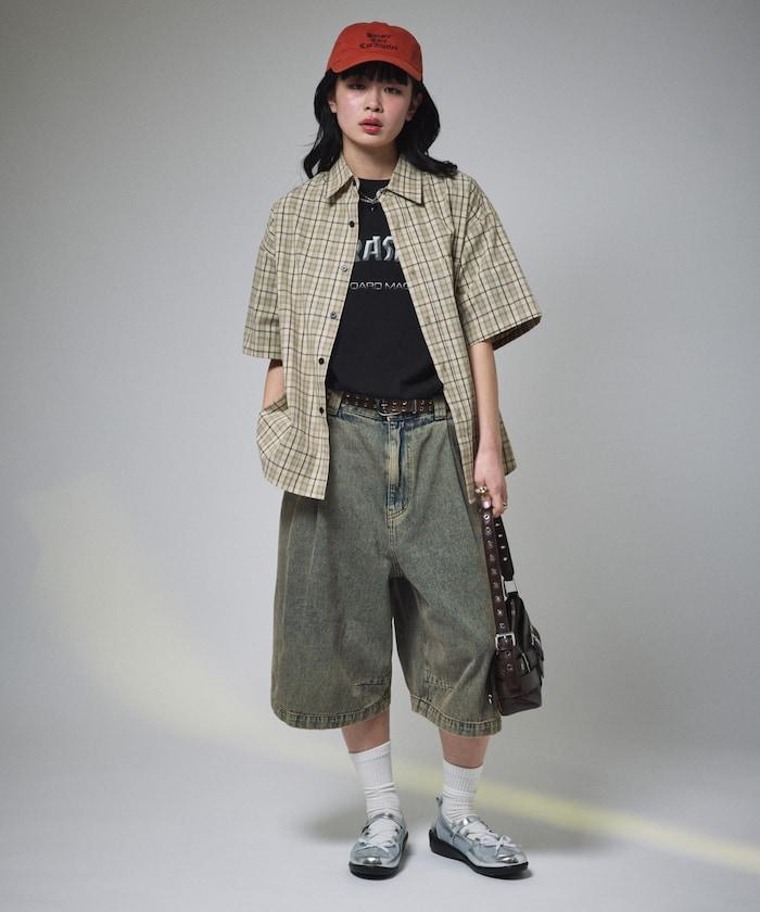 常規領短袖格子襯衫