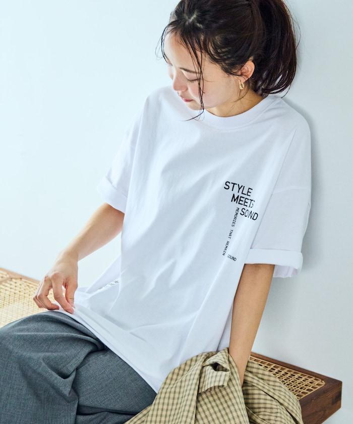大尺寸設計刺繡下襬繩帶圓領T恤