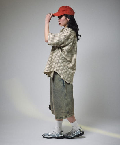 常規領短袖格子襯衫