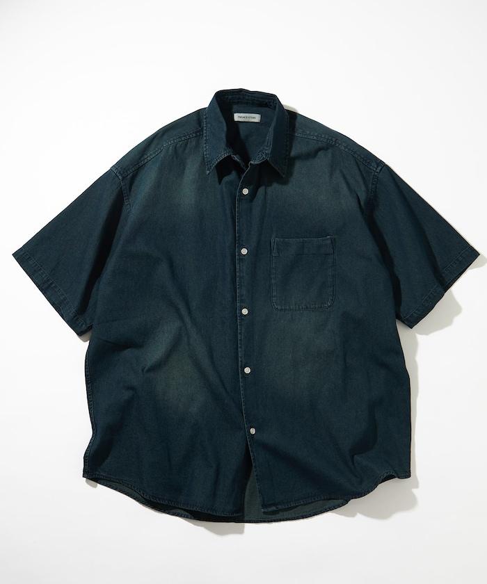 Relax Fit 舒適版型 褪色處理 常規領短袖 牛仔襯衫