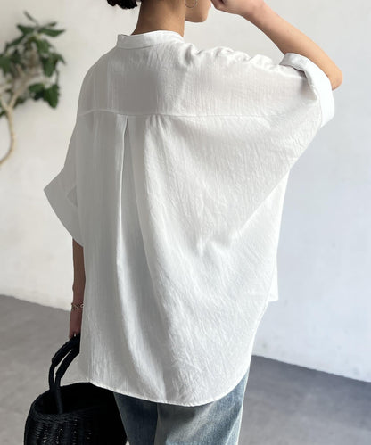 亞麻質感捲袖翻領襯衫