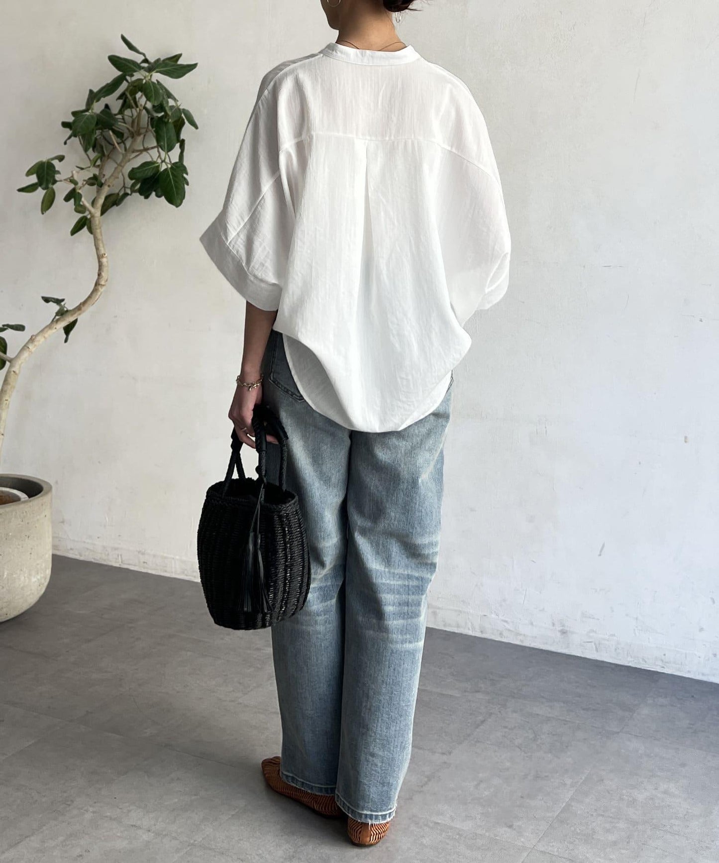 亞麻質感捲袖翻領襯衫