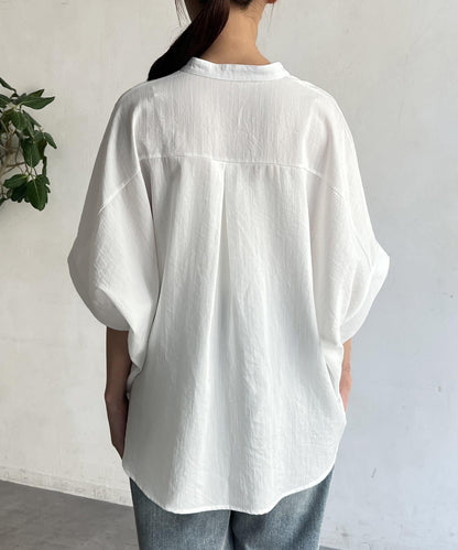 亞麻質感捲袖翻領襯衫