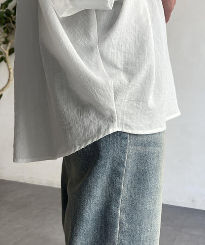 亞麻質感捲袖翻領襯衫