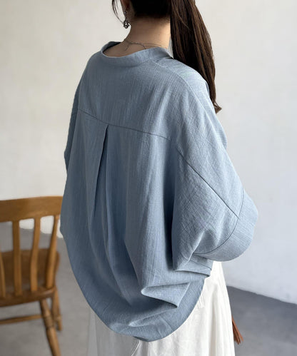 亞麻質感捲袖翻領襯衫