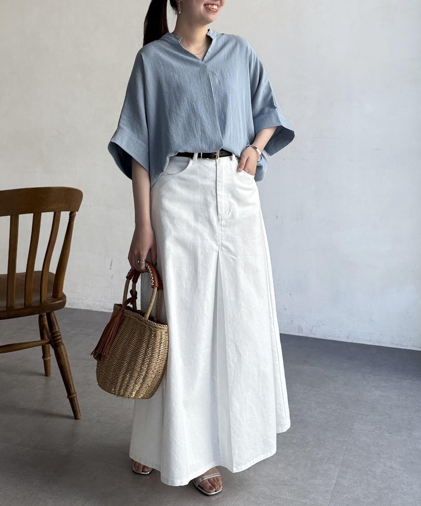 亞麻質感捲袖翻領襯衫