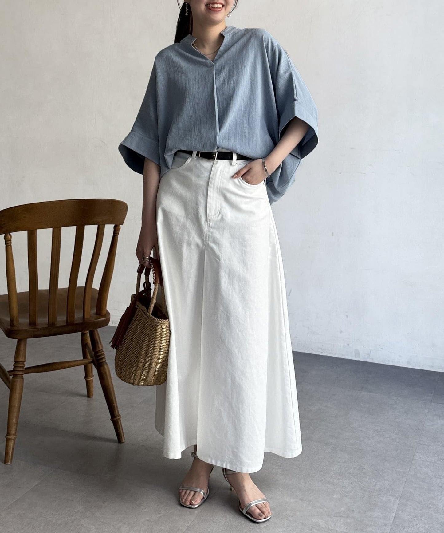 亞麻質感捲袖翻領襯衫