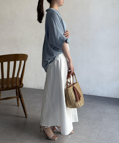 亞麻質感捲袖翻領襯衫