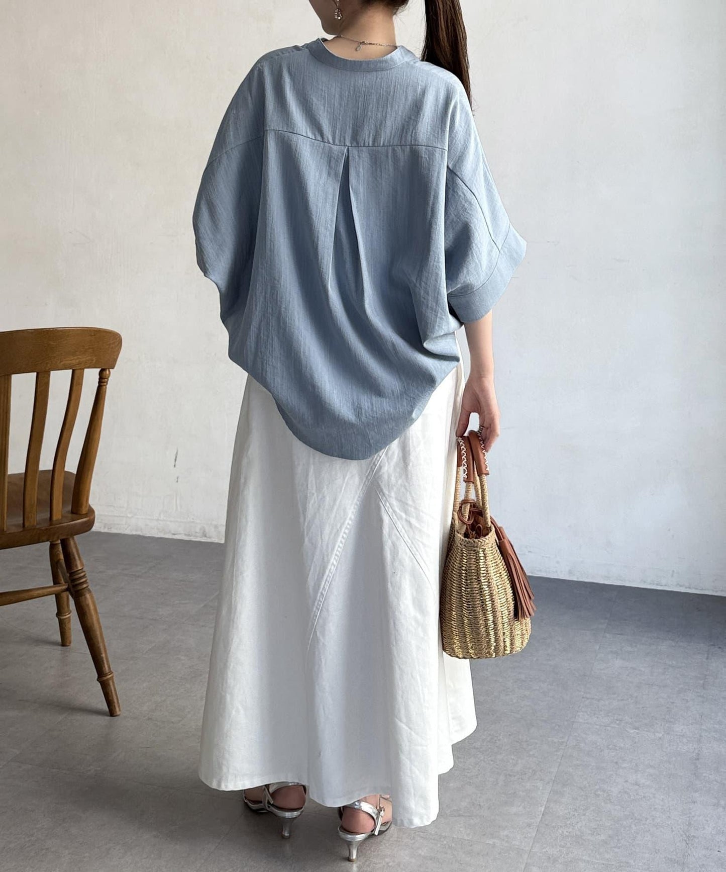 亞麻質感捲袖翻領襯衫