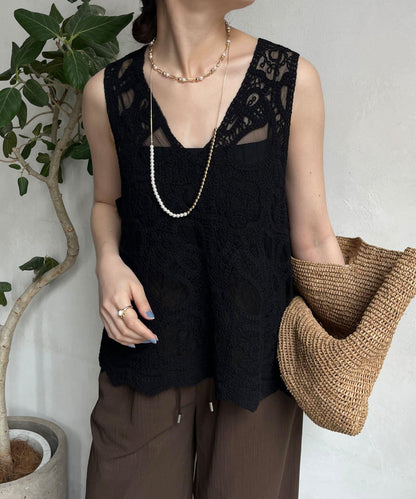 刺繡前後兩用蕾絲背心