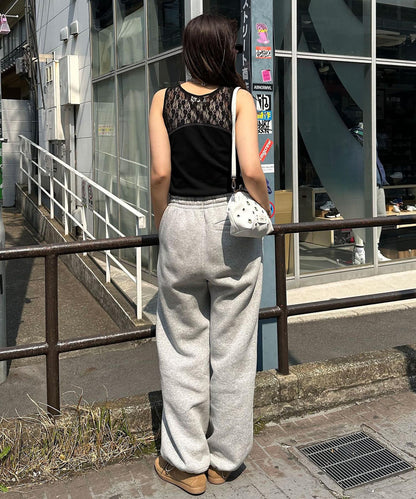 蕾絲拼接刺繡logo背心