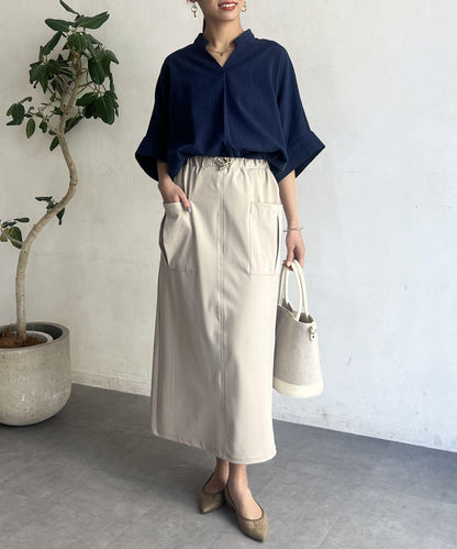 亞麻質感捲袖翻領襯衫