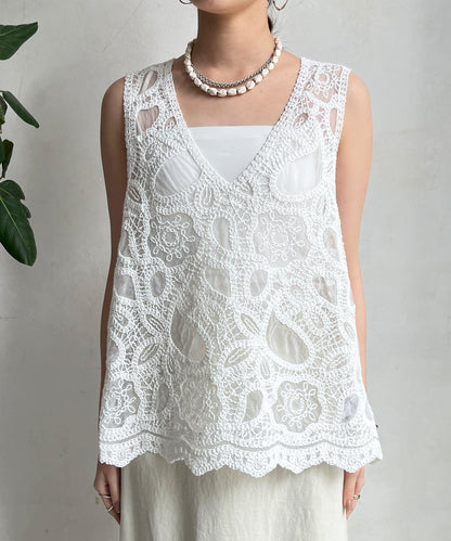 刺繡前後兩用蕾絲背心