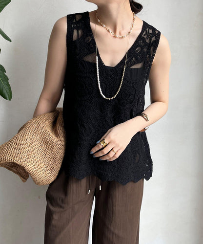 刺繡前後兩用蕾絲背心