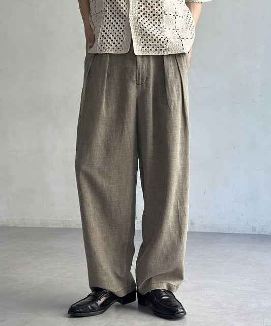 顏料亞麻混紡闊腿褲