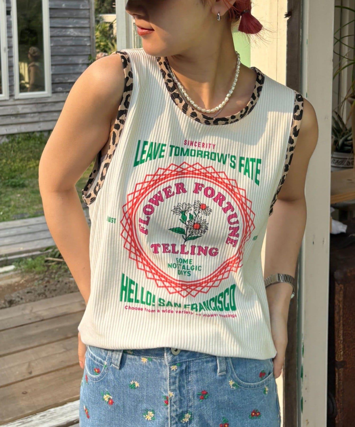 【HELLO.SANFRANCISCO】混搭豹紋拼接細管背心