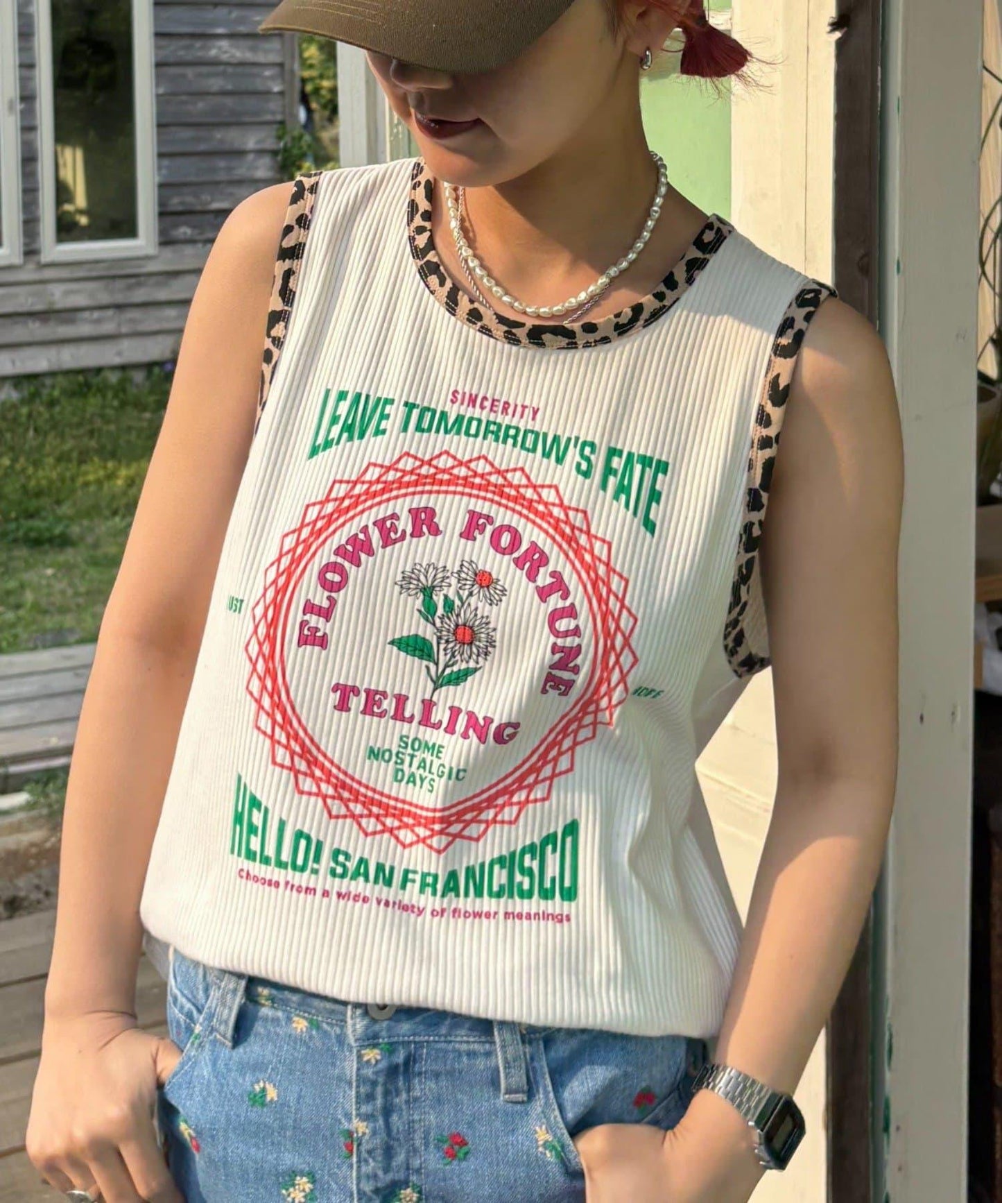 【HELLO.SANFRANCISCO】混搭豹紋拼接細管背心