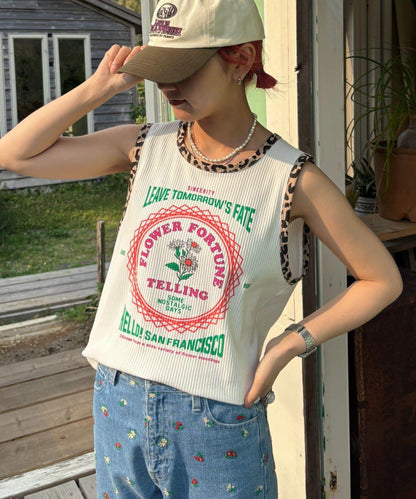 【HELLO.SANFRANCISCO】混搭豹紋拼接細管背心