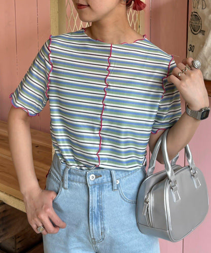 【HELLO.SANFRANCISCO】多色條紋露肩上衣