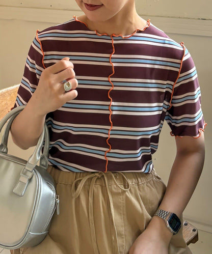 【HELLO.SANFRANCISCO】多色條紋露肩上衣