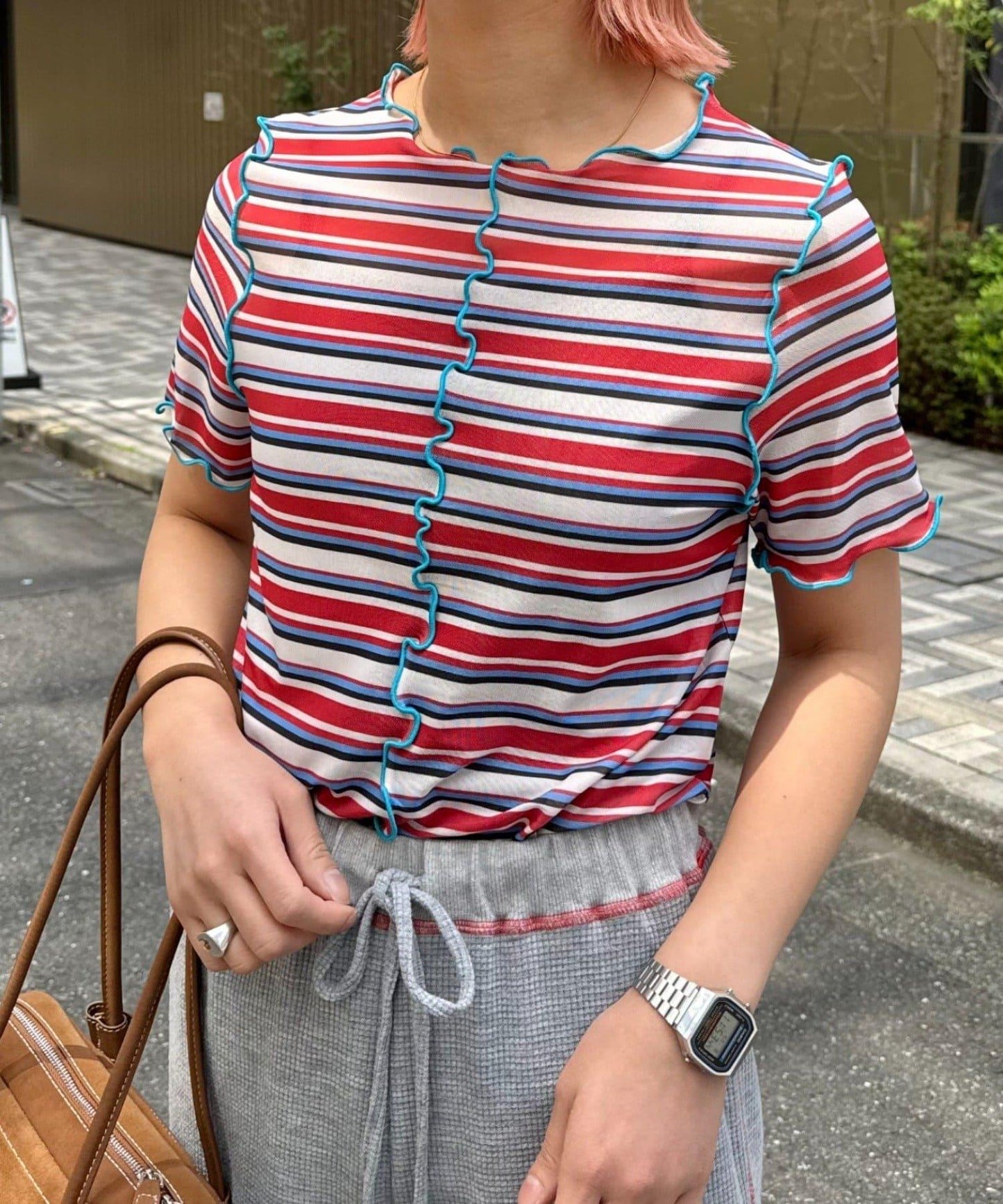 【HELLO.SANFRANCISCO】多色條紋露肩上衣