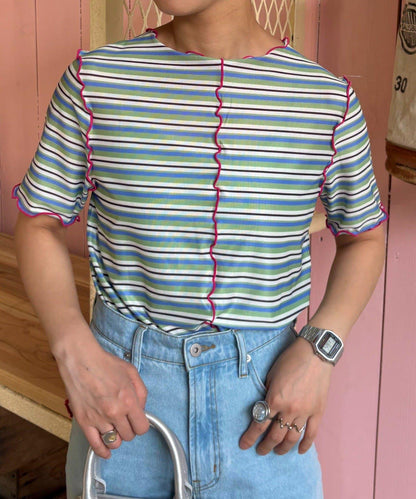 【HELLO.SANFRANCISCO】多色條紋露肩上衣