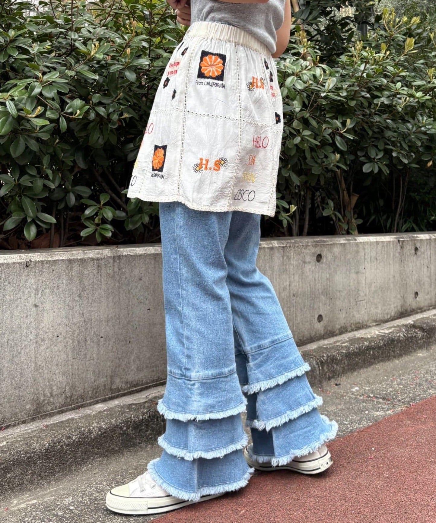 【HELLO.SANFRANCISCO/哈羅舊金山】原刺繡卷邊裙