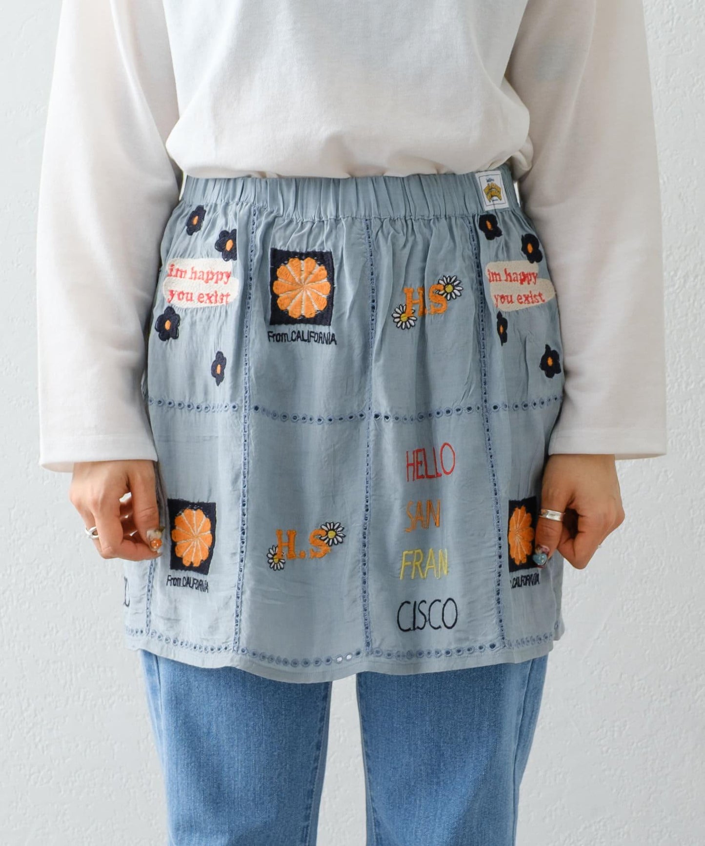 【HELLO.SANFRANCISCO/哈羅舊金山】原刺繡卷邊裙
