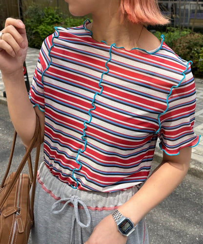 【HELLO.SANFRANCISCO】多色條紋露肩上衣