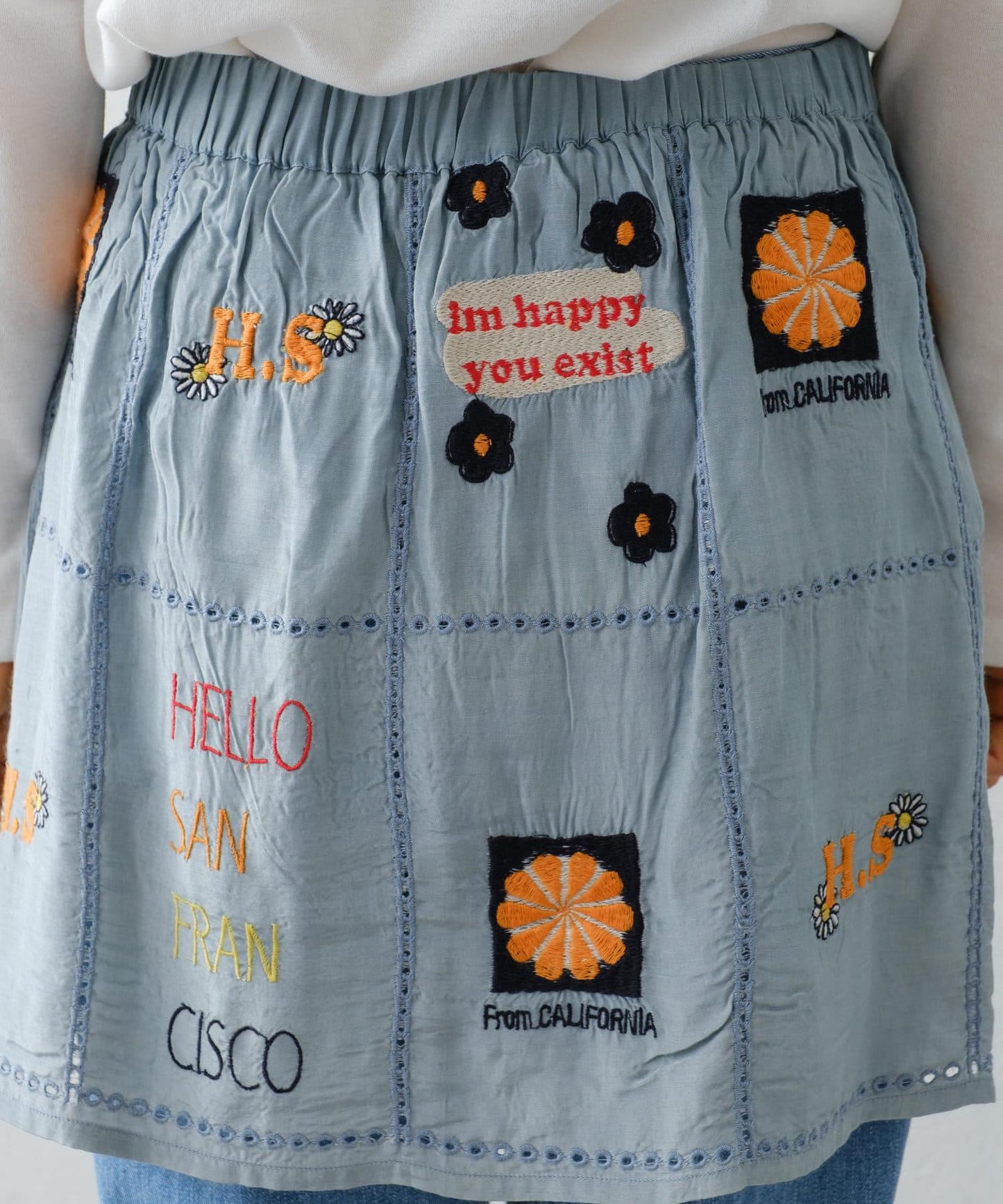 【HELLO.SANFRANCISCO/哈羅舊金山】原刺繡卷邊裙