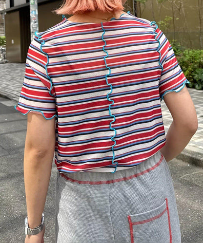 【HELLO.SANFRANCISCO】多色條紋露肩上衣