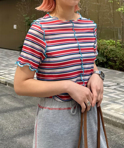【HELLO.SANFRANCISCO】多色條紋露肩上衣