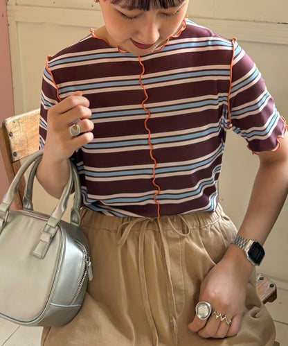 【HELLO.SANFRANCISCO】多色條紋露肩上衣