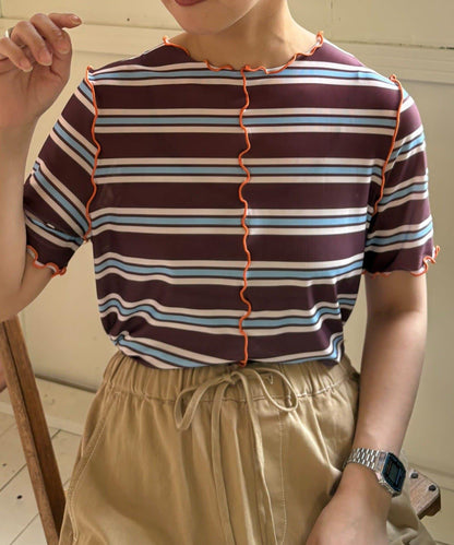 【HELLO.SANFRANCISCO】多色條紋露肩上衣