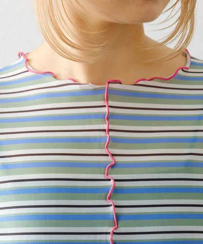 【HELLO.SANFRANCISCO】多色條紋露肩上衣