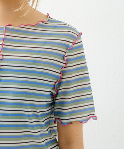 【HELLO.SANFRANCISCO】多色條紋露肩上衣