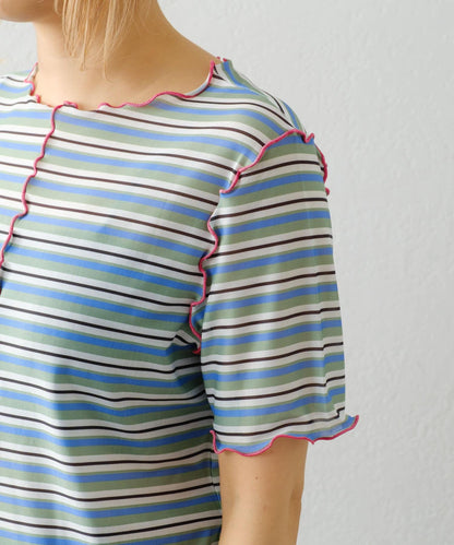 【HELLO.SANFRANCISCO】多色條紋露肩上衣