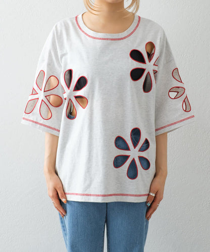 【HELLO.SANFRANCISCO】花朵剪裁寬鬆T恤