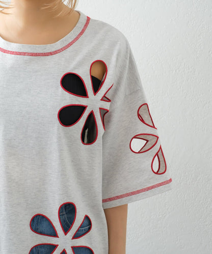 【HELLO.SANFRANCISCO】花朵剪裁寬鬆T恤