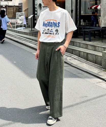 單褶寬鬆直筒褲