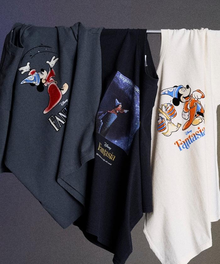 DISNEY/《迪士尼》/『幻想曲』/藍色/米奇老鼠/絨布印花 圓領T恤