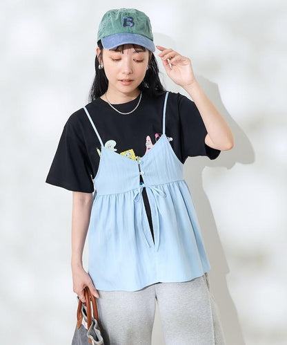 <接觸冷感> 帶蝴蝶結的吊帶背心套裝