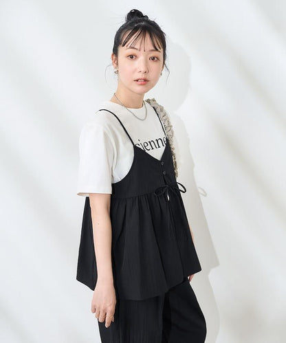 <接觸冷感> 帶蝴蝶結的吊帶背心套裝
