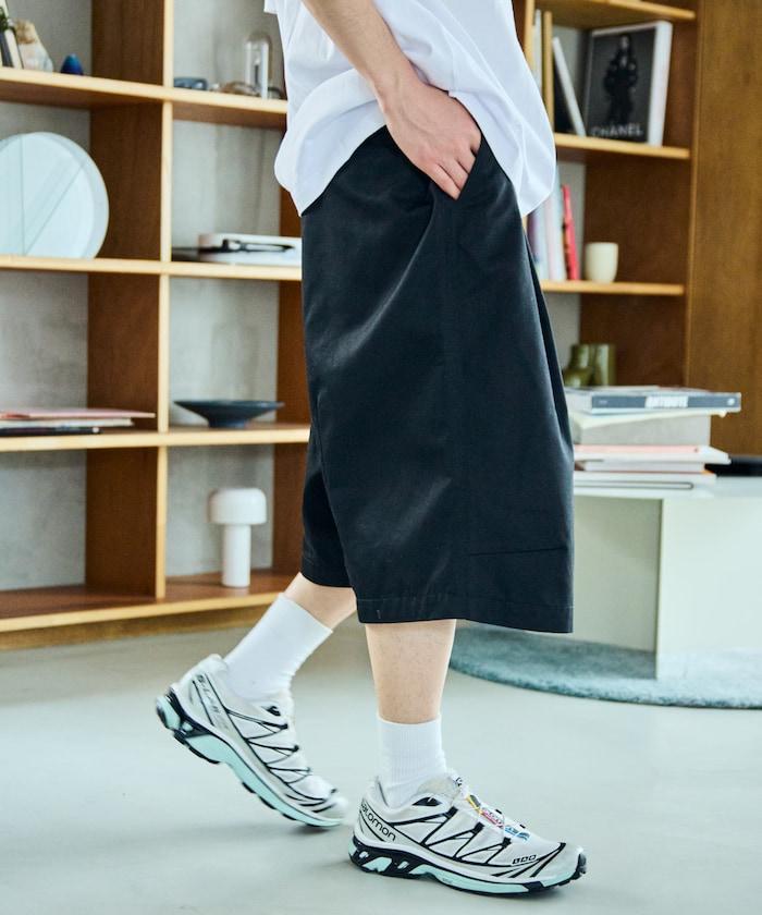 寬鬆款帆布褶皺寬腿短褲